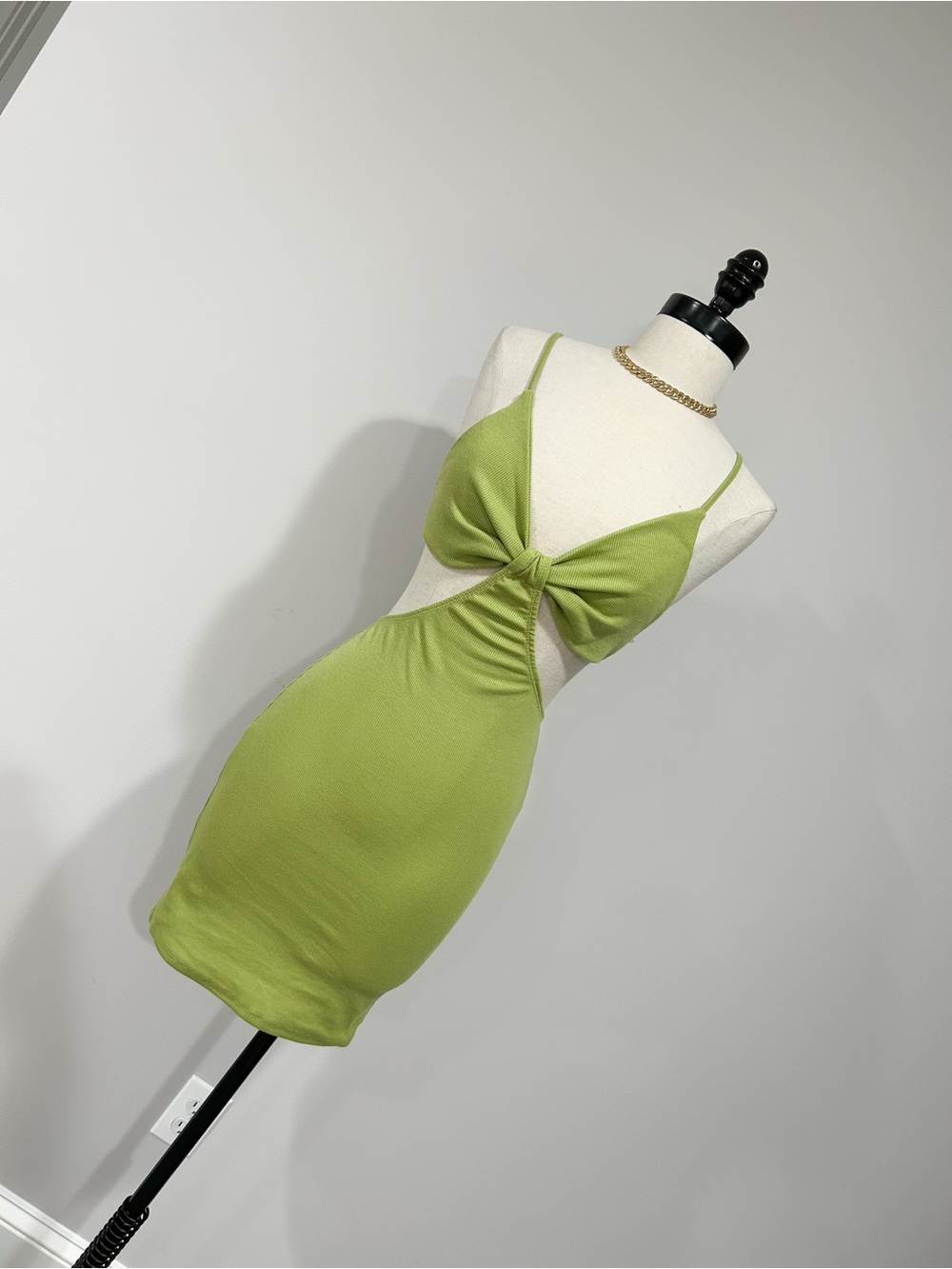 SHEIN Lime Green Cutout Knot Mini Dress